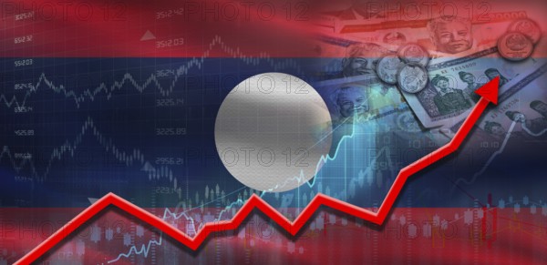 Laos financial growth on market graph. Laos economic growth on financial graph