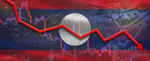 Laos financial crisis on economic graph. Financial fall of Laos on economy market