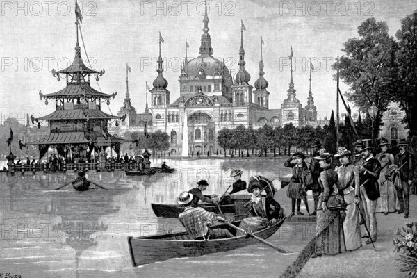 The car park at Hollersee in Bremen's Bürgerpark, 1880, Germany, Historical, authentic, digitally restored reproduction from a 19th century original, Record date not stated