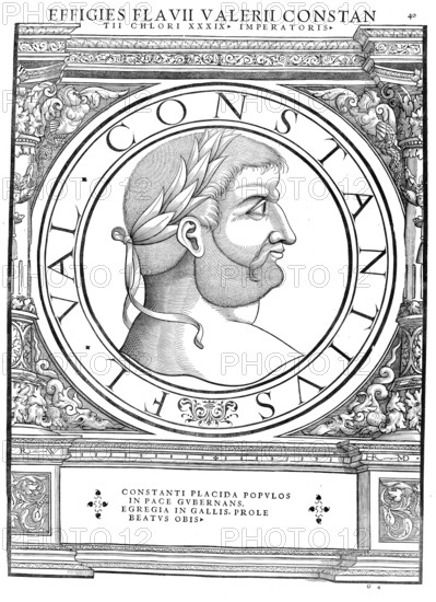 Flavius Valerius Constantius, nickname Chlorus, the Green, the Pale, short Constantius I, (born around 250, died 306 in Eboracum, today York) was an emperor of the Roman Tetrarchy, authentic, digitally restored reproduction from a 19th century original, record date not stated