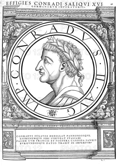 Conrad II, Konrad II, (born 990, died 4 June 1039), Conrad the Elder, also known as Conrad the Salian, was Holy Roman Emperor from 1027 until his death in 1039. He was the first of a series of four Salian emperors who ruled until 1125. Conrad ruled the kingdoms of Germany (from 1024), Italy (from 1026) and Burgundy (from 1033), authentic, digitally restored reproduction from a 19th century original, record date not stated