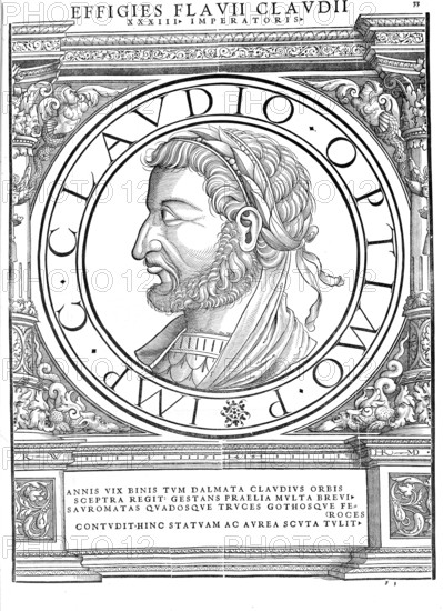 Claudius Gothicus (born around 214, died 270) was Roman emperor from 268 to 270. His full name is given as Marcus Aurelius Claudius, occasionally also Marcus Aurelius Valerius Claudius. The epithet Gothicus is not contemporary. In modern research, he is sometimes also referred to as Claudius II, authentic, digitally restored reproduction from a 19th century original, record date not stated