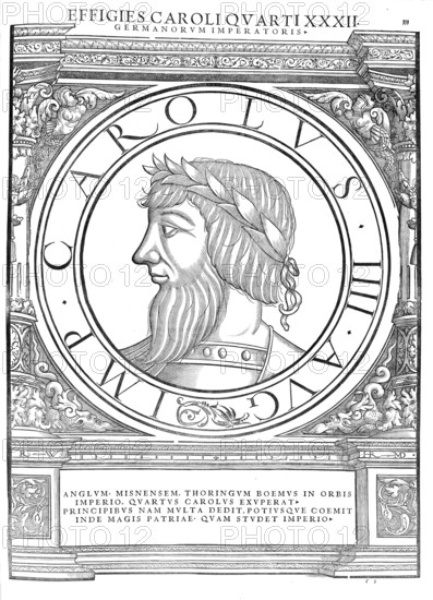 Charles IV, Karel IV, (born 14 May 1316 in Prague, died 29 November 1378 in Prague), born as Wenceslas, was Roman-German King (from 1346), King of Bohemia (from 1347), King of Italy (from 1355), King of Burgundy (from 1365) and Roman-German Emperor (from 1355), authentic, digitally restored reproduction from a 19th century original, record date not stated