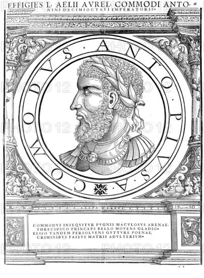 Commodus (born 31 August 161 in Lanuvium, died December 192 in Rome), Lucius Aurelius Commodus was Roman Emperor from 180 to 192, authentic, digitally restored reproduction from a 19th century original, record date not stated