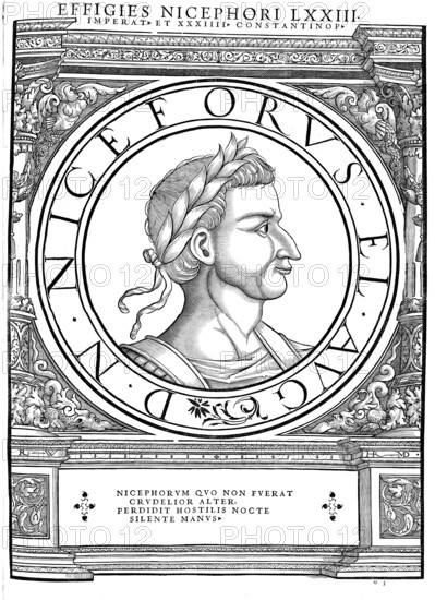 Nikephoros I (born around 760, died 26 July 811 at the Warbiza Pass near Preslaw) was Byzantine emperor from 802 to 811, authentic, digitally restored reproduction from a 19th century original, record date not stated