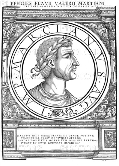 Markian, Flavius Marcianus, (born around 390 in Thrace, died 27 January 457 in Constantinople) was Emperor of the Eastern Roman Empire from 450 to 457, authentic, digitally restored reproduction from a 19th century original, record date not stated