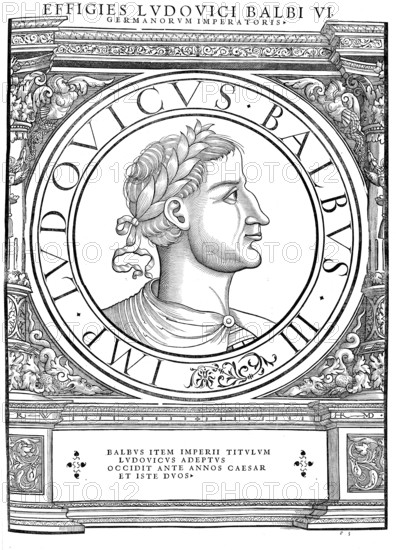 Louis II, called the Stammler, (born 1 November 846, died 10 April 879 in Compiègne), was the eldest and only surviving son of the West Frankish King Charles II the Bald and became his successor in 877, authentic, digitally restored reproduction from a 19th century original, record date not stated