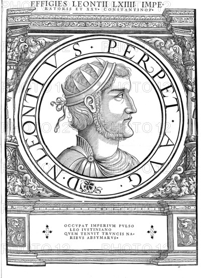 Leontius, (died 488) was a Roman counter-emperor to Emperor Zenon in the east of the Roman Empire, authentic, digitally restored reproduction from a 19th century original, record date not stated