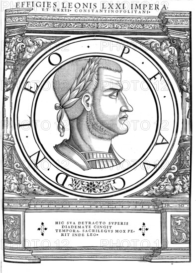 Leo IV, often called the Khazar because of his mother's origins, was Byzantine emperor from the Syrian dynasty from 775 to 780, authentic, digitally restored reproduction from a 19th century original, record date not stated