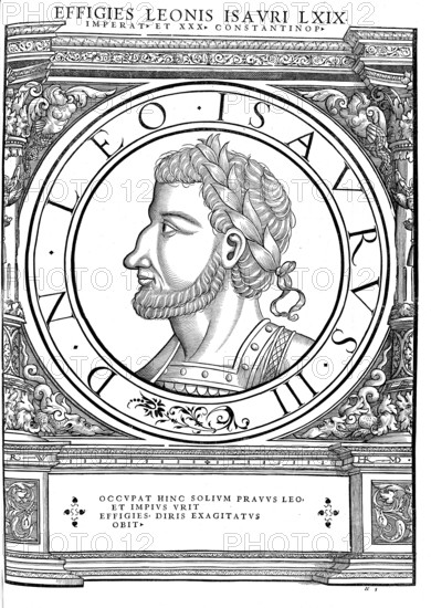 Leo III was Byzantine emperor from 717 to 741. He founded the Syrian dynasty, often referred to as the Isaurian dynasty, authentic, digitally restored reproduction from a 19th century original, record date not stated