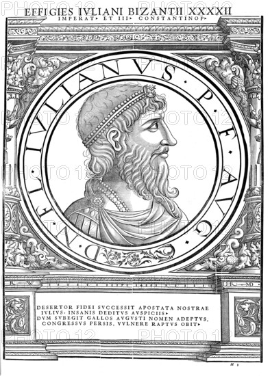 Flavius Claudius Iulianus, (born 331 or 332 in Constantinople, died on 26 June 363 near Maranga on the Tigris) was Roman emperor from 360 to 363. In Christian sources he is often referred to as Iulianus Apostata, German also Julian Apostata, the apostate, as he had abandoned the Christian faith, authentic, digitally restored reproduction from a 19th century original, record date not stated