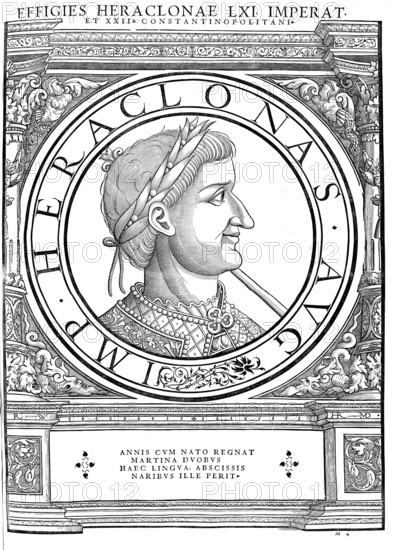 Heraklonas (born 626 in Lasika, died 641 on Rhodes) was emperor of the Eastern Roman Empire for a few months in 641, authentic, digitally restored reproduction from a 19th century original, record date not stated