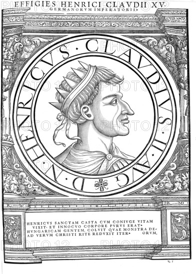Henry II (b. 6 May 973 or 978 in Abbach or Hildesheim, d. 13 July 1024 in Grone), saint (since 1146), from the noble Ottonian dynasty, was as Henry IV. Duke of Bavaria from 995 to 1004 and again from 1009 to 1017, King of the East Franconian Empire (regnum Francorum orientalium) from 1002 to 1024, King of Italy from 1004 to 1024 and Roman-German Emperor from 1014 to 1024, authentic, digitally restored reproduction from a 19th century original, record date not stated