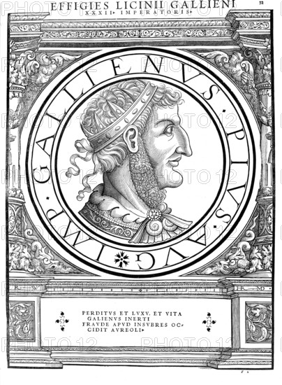 Publius Licinius Egnatius Gallienus (born around 218, died 268), Gallienus for short, was co-regent of the Roman Empire alongside his father Valerian from 253 to 260 and sole ruler from 260 to 268 during the imperial crisis of the 3rd century, authentic, digitally restored reproduction from a 19th century original, record date not stated