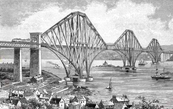Forth Bridge, double-track railway bridge over the Firth of Forth, 1890, Scotland, Historic, authentic, digitally restored reproduction from a 19th century original, Record date not stated