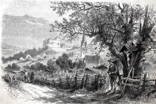 Ambras Castle near Innsbruck, in 1880, Tyrol, Austria, Historical, authentic, digitally restored reproduction from a 19th century original, Record date not stated