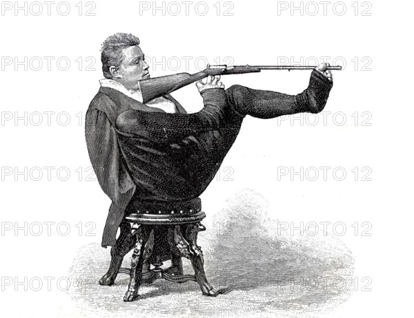 Carl Herrmann Unthan (born 5 April 1848, died 19 November 1929 in Berlin), a German violinist and artist born without arms, artistic shooter and artistic swimmer, Historical, authentic, digitally restored reproduction from a 19th century original, Record date not stated