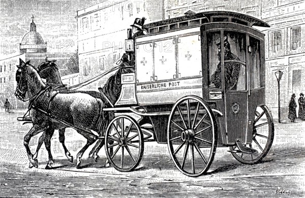 Mail coach of the Berlin street mail service, 1890, Berlin, Germany, Historic, authentic, digitally restored reproduction from a 19th century original, Record date not stated