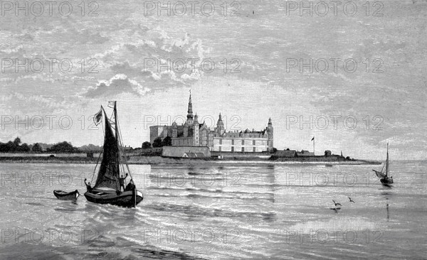Kronborg Castle near Elsinore in 1890, Denmark, Historical, authentic, digitally restored reproduction from a 19th century original, Record date not stated