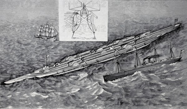 Project of a transatlantic passenger liner, 1890, Historic, authentic, digitally restored reproduction from a 19th century original, Record date not stated