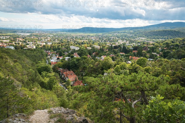 Panoramic view over Baden under a cloudy sky, Baden, Lower Austria, Austria