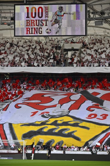 Scoreboard, Choreo, Choreography, Fan campaign 100 years chest ring, VfB Stuttgart, Bundesliga, MHPArena, MHP Arena Stuttgart, Baden-Württemberg, Germany