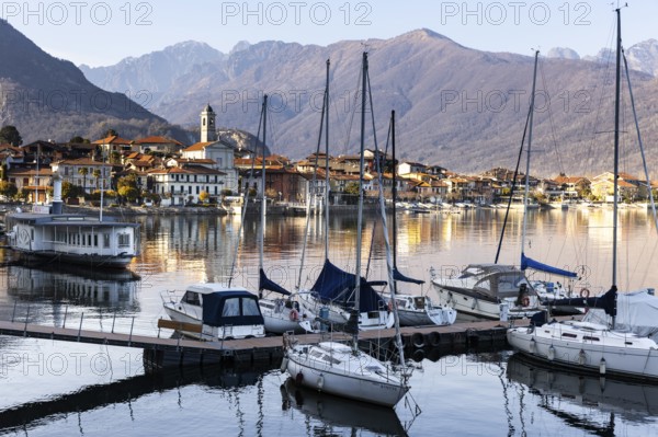 Sailing boats in the harbour of Feriolo, Lake Maggiore, Piedmont, Italy