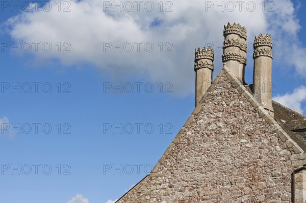 Artistically designed chimneys at Chateau la Roche Jagu, 15th century, commune of Ploëzal, Côtes-d'Armor, Brittany, France