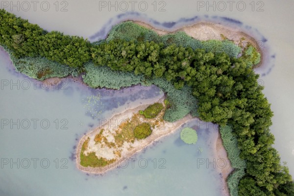 Aerial view, islands in the Drau, river, Carinthia, Austria