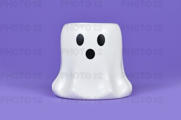 White Halloween ghost candle ornament on violet background