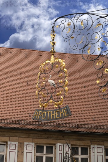 Nose sign of the Storchapotheke, Langenzenn, Middle Franconia, Bavaria, Germany