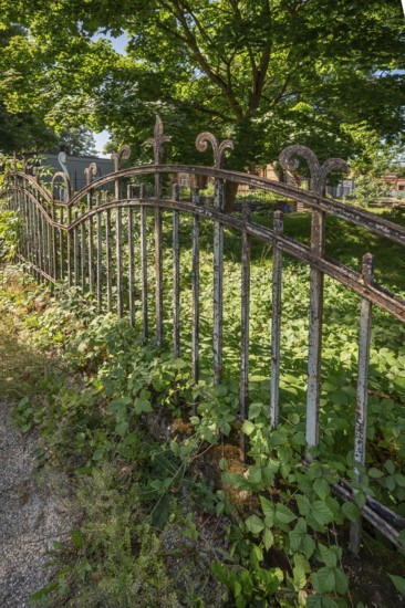 Historic metal fence bordering the former municipal abattoir, 19th century, Offenburg, Baden-Württemberg, Germany