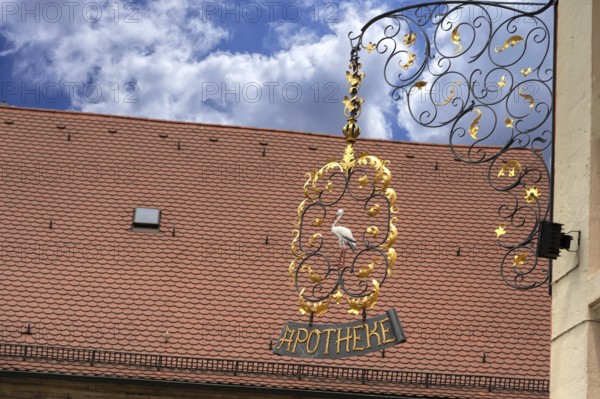 Nose sign of the Storchapotheke, Langenzenn, Middle Franconia, Bavaria, Germany