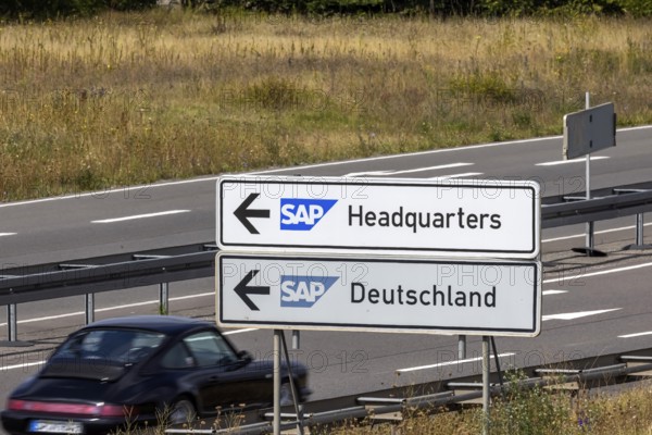 SAP Headquarters and SAP Germany. Traffic sign in Walldorf near the headquarters of the SAP software company. Walldorf Baden-Württemberg, Germany