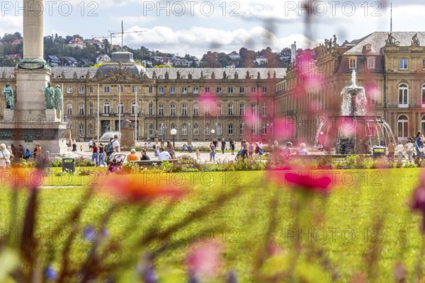 Schlossplatz with a view of the New Palace. Stuttgart, Baden-Württemberg, Germany