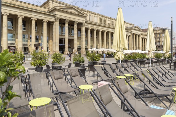 Outdoor catering in Stuttgart. Street café on Schlossplatz in front of the Königsbau. Stuttgart, Baden-Württemberg, Germany