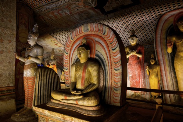 Buddha statues and murals in Dambulla Cave Temple, Dambulla, Sri Lanka
