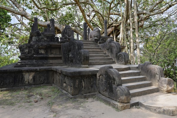 Ruins of the Council chamber or Raja Vaishyabhujanga Mandapa, Polonnaruwa ruins of the garden-city created by Parakramabahu the Great in the 12th century, Polonnaruwa, Sri Lanka