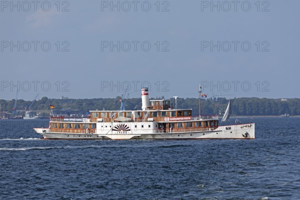 Historic paddle steamer Freya, Kiel Fjord, Kiel, Schleswig-Holstein, Germany
