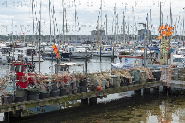 Strander Fischersteg, boat harbour, fishing harbour, marina, fish traps, Strande, Schleswig-Holstein, Germany