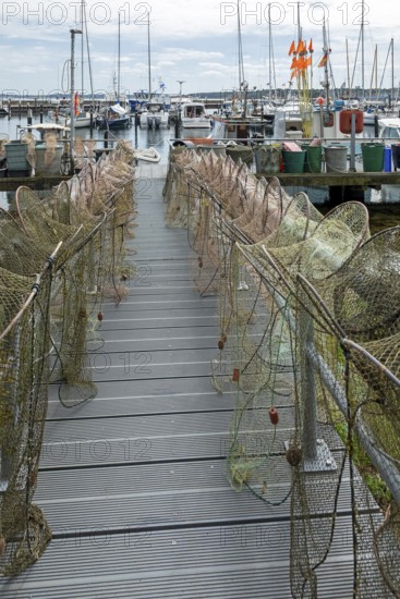 Strander Fischersteg, boat harbour, fishing harbour, marina, fish traps, Strande, Schleswig-Holstein, Germany