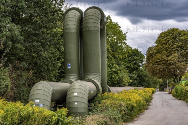 Iqony district heating pipes in Herne, U-shaped expansion bend for length compensation through expansion of the pipe material at different temperatures, North Rhine-Westphalia, Germany