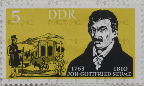 Johann Gottfried Seume, 1763, 1810, a German writer and poet, Portrait on a German post stamp