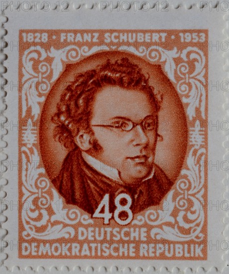 Franz Peter Schubert, 1797 – 1828, an Austrian composer. Portrait on a German post stamp
