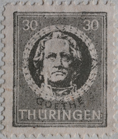 Johann Wolfgang von Goethe, a German writer and statesman, portrait on a German post stamp