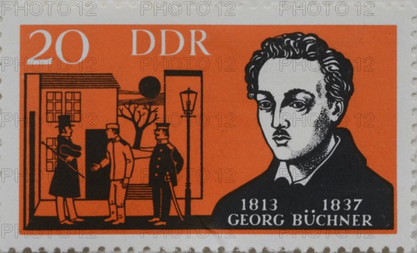 Karl Georg Büchner 1813, 1837, a German dramatist and writer of poetry and prose. Portrait on a German post stamp