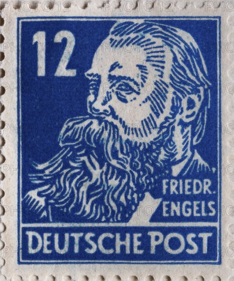 Friedrich Engels, a German social scientist, author, political theorist, philosopher, Marxist theory, portrait on a German post stamp