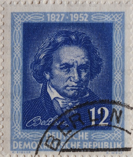Ludwig van Beethoven, 1770, 1827, a german composer, portrait on a German post stamp
