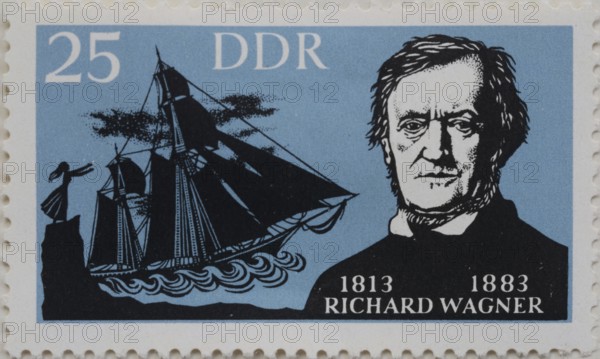 Wilhelm Richard Wagner, 1813, 1883, a German composer. Portrait on a German post stamp