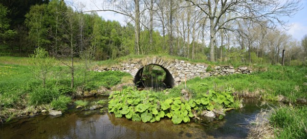 Old stone bridge over the Chemnitzbach, Erzgebirge, near Sayda, Saxony, Germany